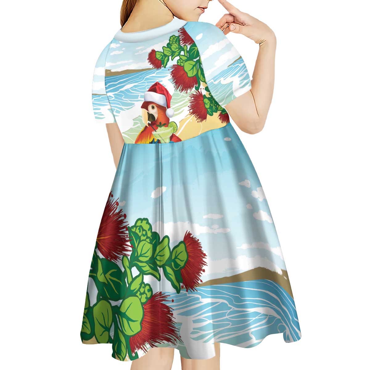 Have A Very Beach Christmas Kid Short Sleeve Dress Parrot By Lehua Flower - Wonder Print Shop
