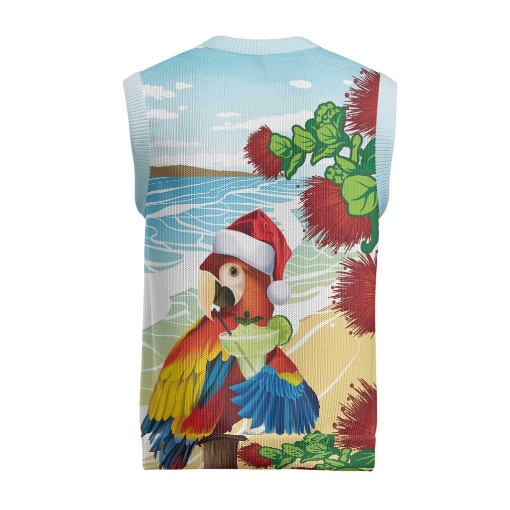 Have A Very Beach Christmas Knitted V-Neck Vest Parrot By Lehua Flower - Wonder Print Shop
