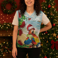 Have A Very Beach Christmas Knitted V-Neck Vest Parrot By Lehua Flower - Wonder Print Shop