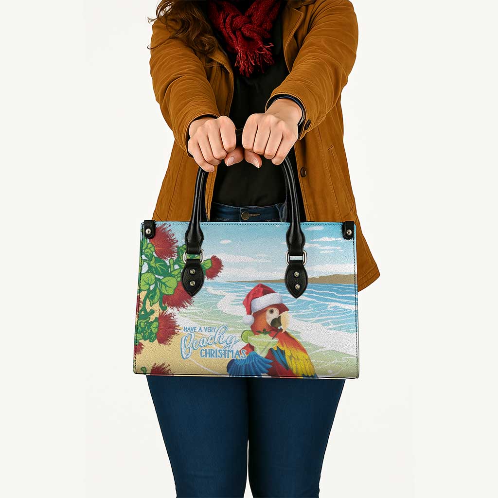 Have A Very Beach Christmas Leather Bag Parrot By Lehua Flower - Wonder Print Shop