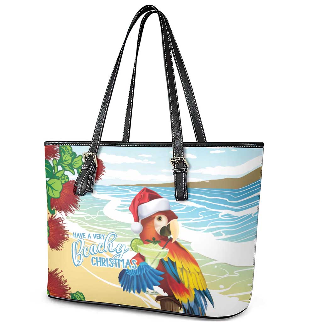 Have A Very Beach Christmas Leather Tote Bag Parrot By Lehua Flower - Wonder Print Shop