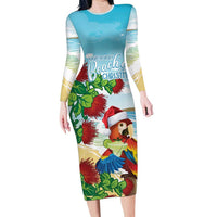 Have A Very Beach Christmas Long Sleeve Bodycon Dress Parrot By Lehua Flower - Wonder Print Shop