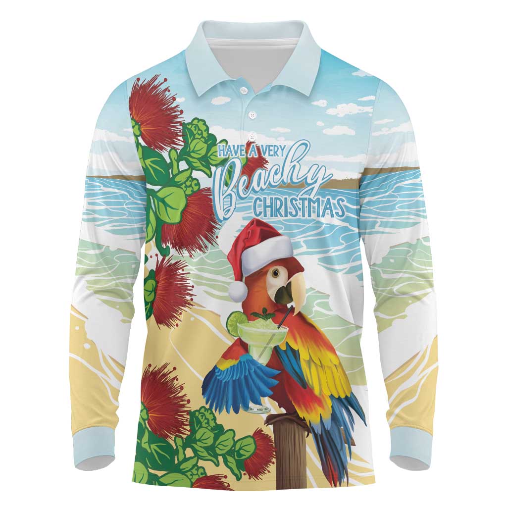 Have A Very Beach Christmas Long Sleeve Polo Shirt Parrot By Lehua Flower - Wonder Print Shop