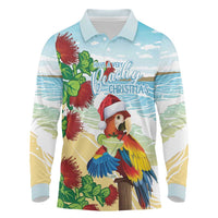 Have A Very Beach Christmas Long Sleeve Polo Shirt Parrot By Lehua Flower - Wonder Print Shop