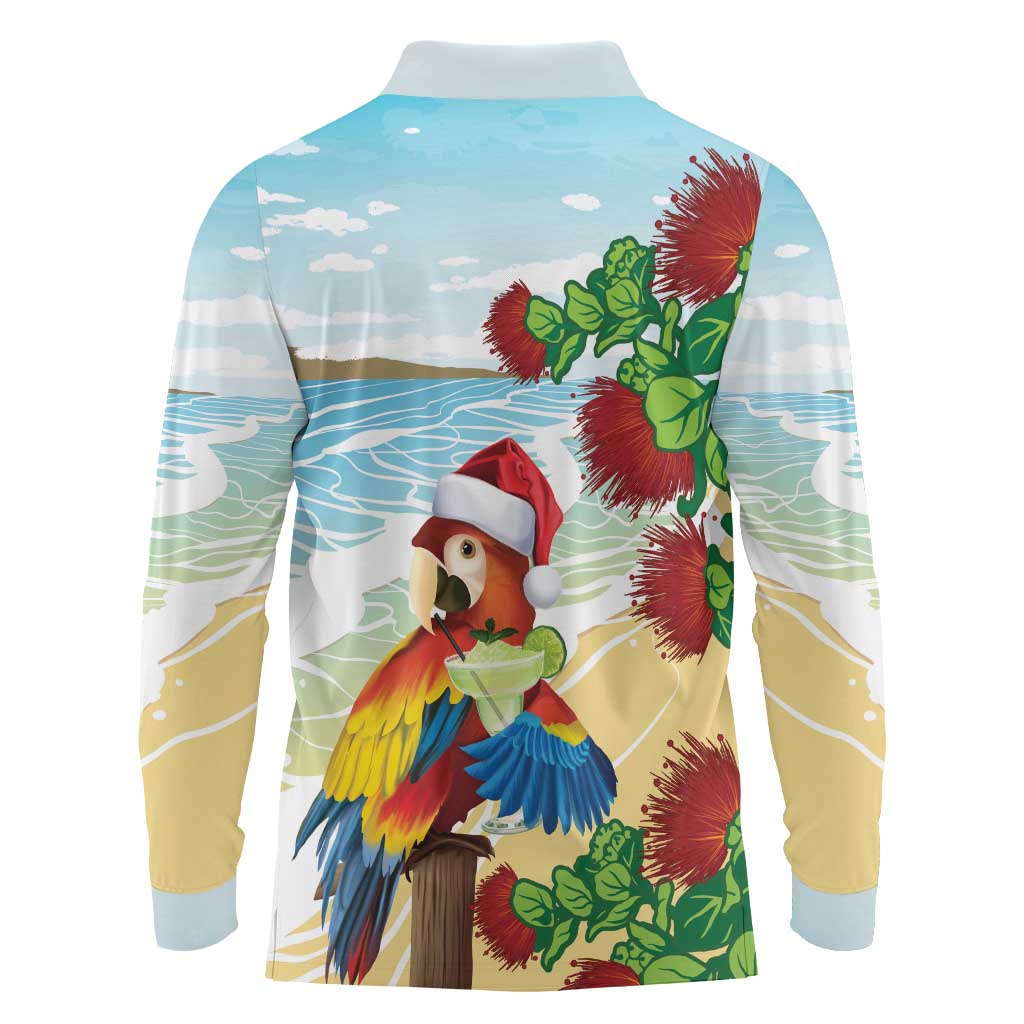 Have A Very Beach Christmas Long Sleeve Polo Shirt Parrot By Lehua Flower - Wonder Print Shop