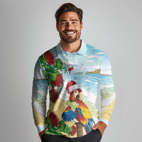 Have A Very Beach Christmas Long Sleeve Polo Shirt Parrot By Lehua Flower - Wonder Print Shop