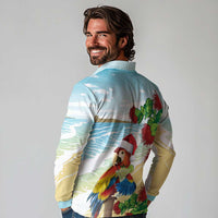 Have A Very Beach Christmas Long Sleeve Polo Shirt Parrot By Lehua Flower - Wonder Print Shop