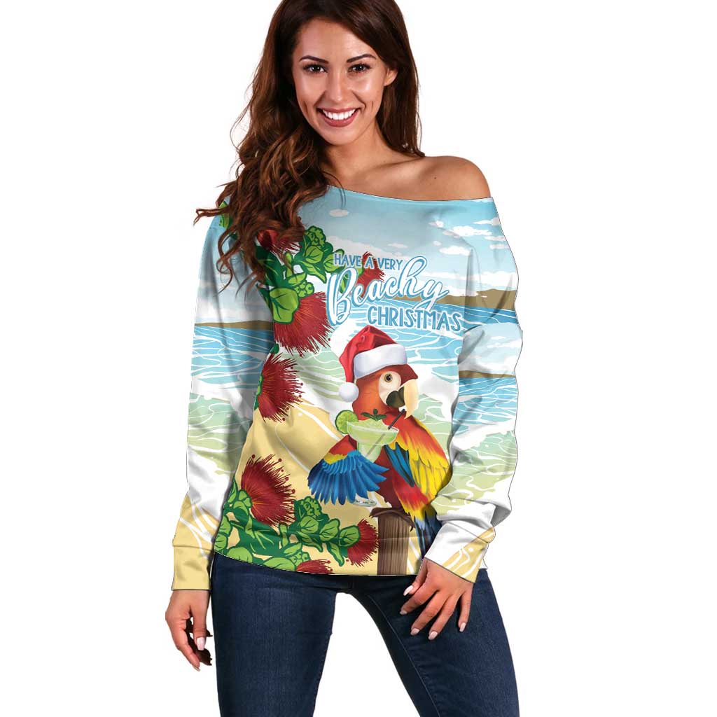 Have A Very Beach Christmas Off Shoulder Sweater Parrot By Lehua Flower - Wonder Print Shop