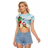 Have A Very Beach Christmas Raglan Cropped T Shirt Parrot By Lehua Flower - Wonder Print Shop
