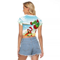 Have A Very Beach Christmas Raglan Cropped T Shirt Parrot By Lehua Flower - Wonder Print Shop