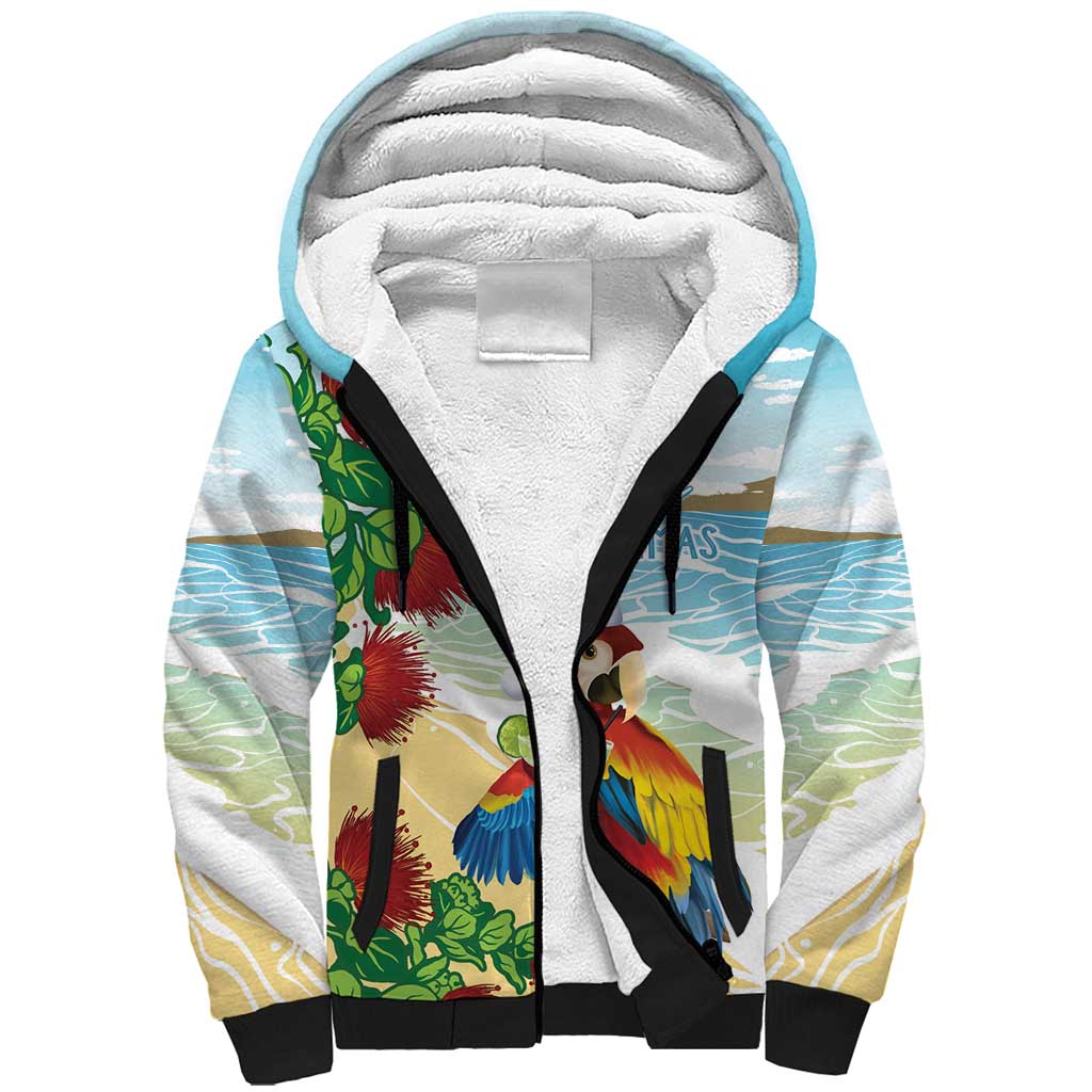 Have A Very Beach Christmas Sherpa Hoodie Parrot By Lehua Flower - Wonder Print Shop