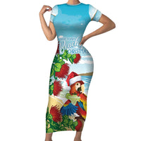 Have A Very Beach Christmas Short Sleeve Bodycon Dress Parrot By Lehua Flower - Wonder Print Shop