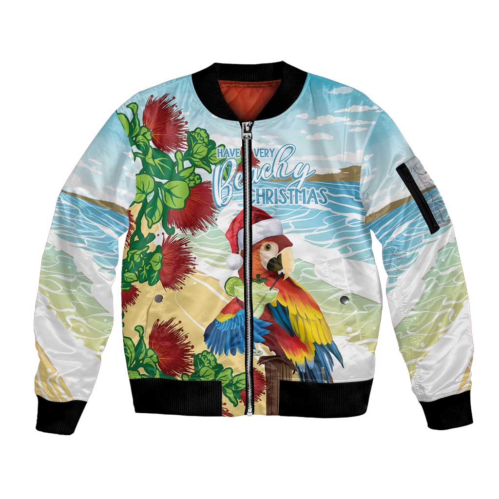 Have A Very Beach Christmas Sleeve Zip Bomber Jacket Parrot By Lehua Flower - Wonder Print Shop