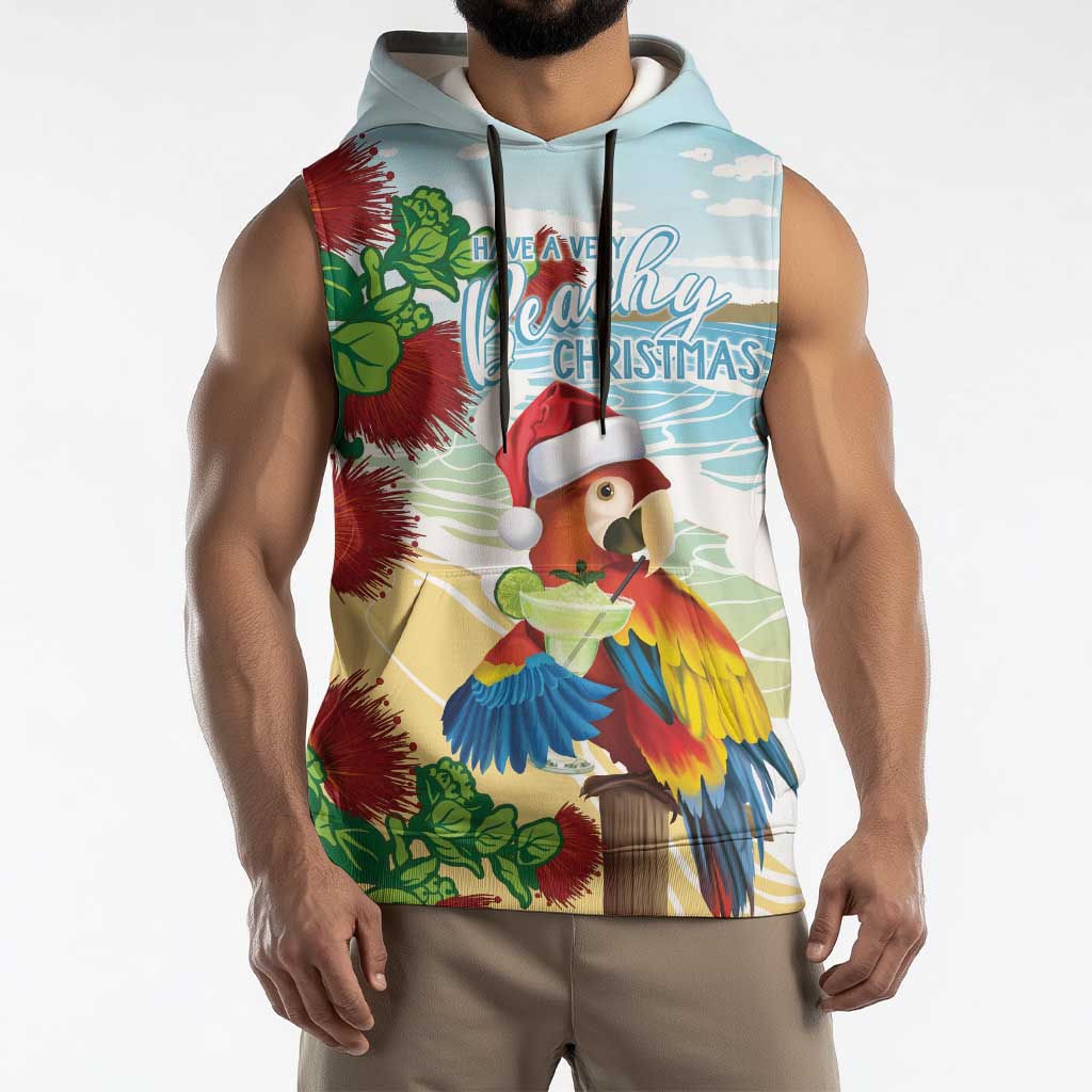 Have A Very Beach Christmas Sleeveless Hoodie Parrot By Lehua Flower - Wonder Print Shop