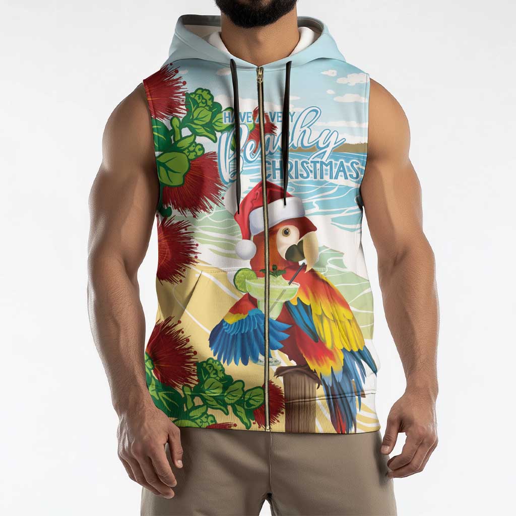 Have A Very Beach Christmas Sleeveless Zip Hoodie Parrot By Lehua Flower - Wonder Print Shop
