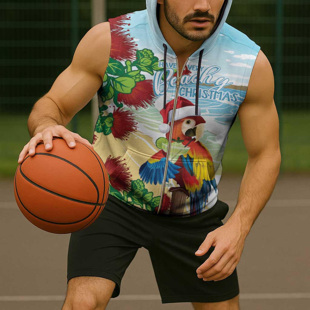 Have A Very Beach Christmas Sleeveless Zip Hoodie Parrot By Lehua Flower - Wonder Print Shop