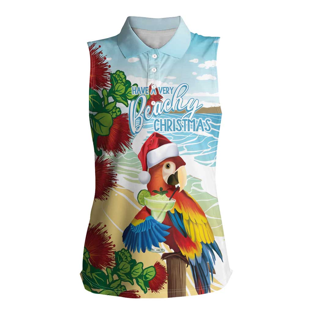 Have A Very Beach Christmas Women Sleeveless Polo Shirt Parrot By Lehua Flower - Wonder Print Shop