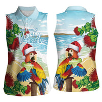 Have A Very Beach Christmas Women Sleeveless Polo Shirt Parrot By Lehua Flower - Wonder Print Shop
