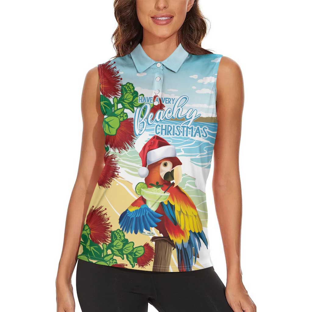 Have A Very Beach Christmas Women Sleeveless Polo Shirt Parrot By Lehua Flower - Wonder Print Shop