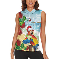 Have A Very Beach Christmas Women Sleeveless Polo Shirt Parrot By Lehua Flower - Wonder Print Shop