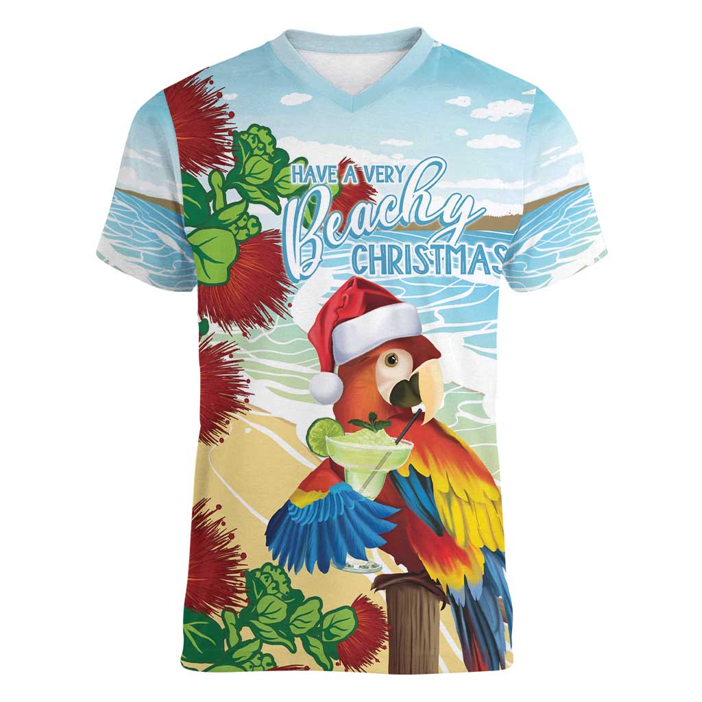 Have A Very Beach Christmas Women V-Neck T-Shirt Parrot By Lehua Flower - Wonder Print Shop