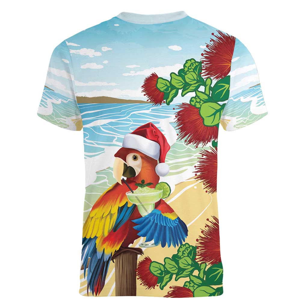Have A Very Beach Christmas Women V-Neck T-Shirt Parrot By Lehua Flower - Wonder Print Shop