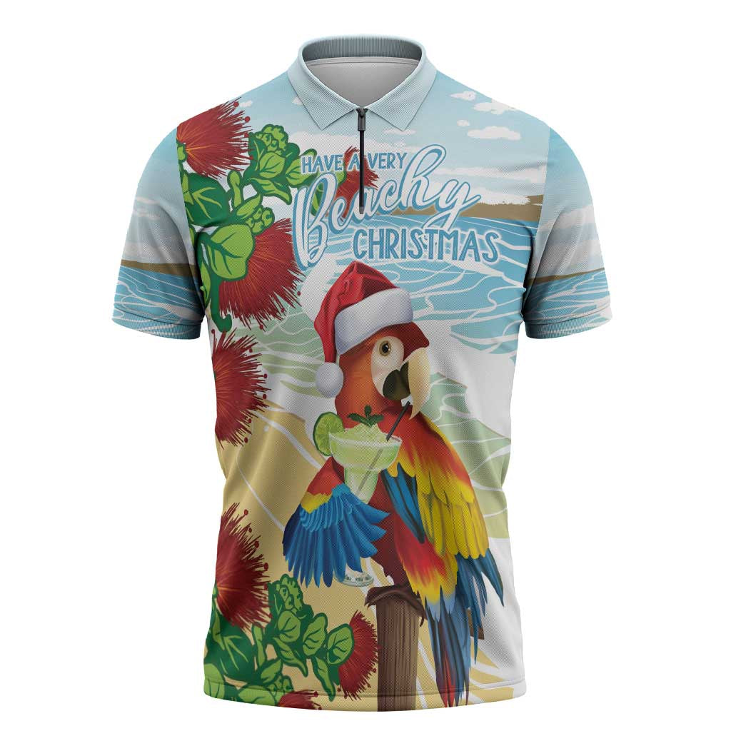 Have A Very Beach Christmas Zipper Polo Shirt Parrot By Lehua Flower - Wonder Print Shop