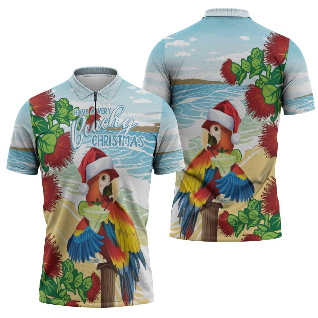 Have A Very Beach Christmas Zipper Polo Shirt Parrot By Lehua Flower - Wonder Print Shop