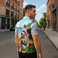 Have A Very Beach Christmas Zipper Polo Shirt Parrot By Lehua Flower - Wonder Print Shop