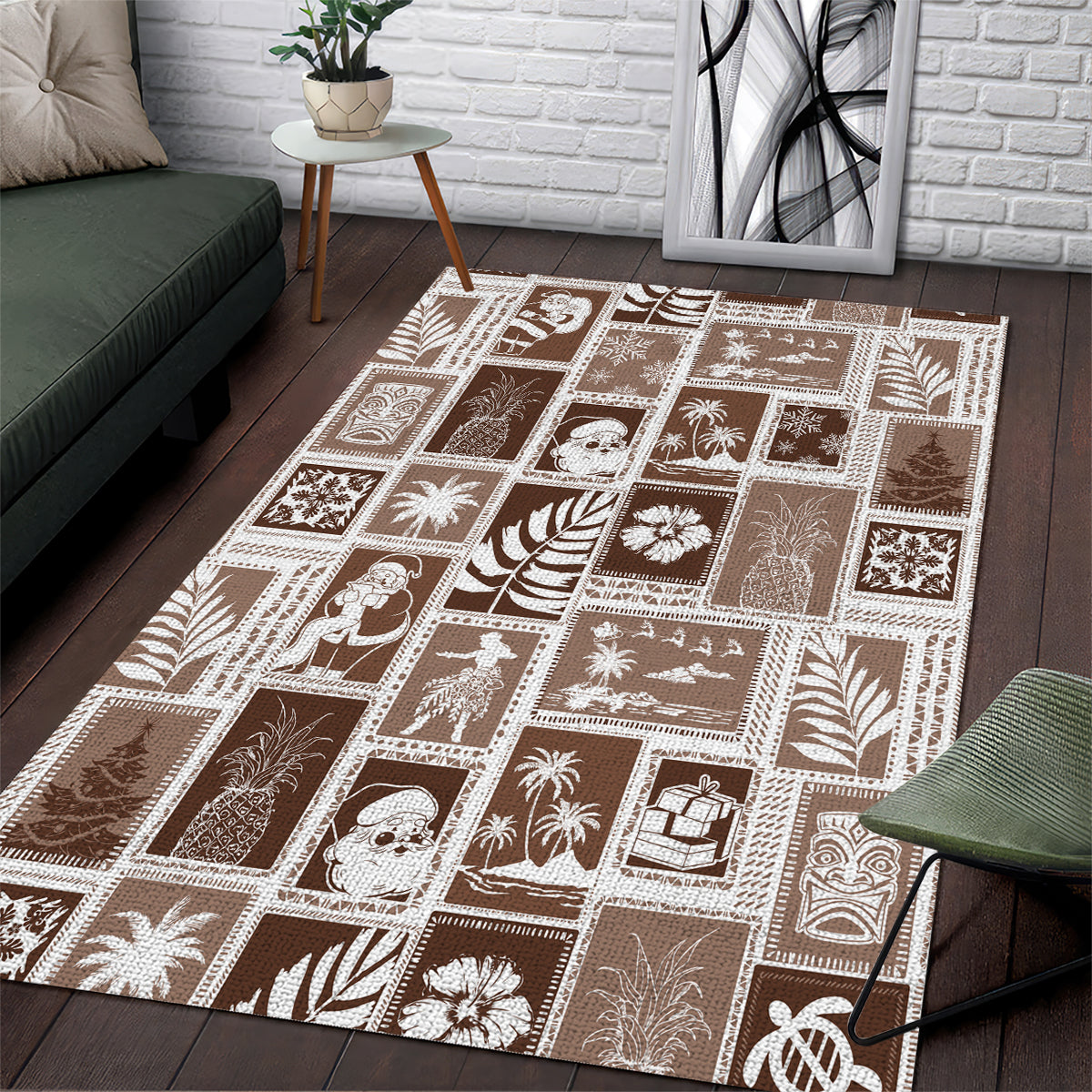 Hawaii Christmas Retro Patchwork Area Rug Brown LT7 - Wonder Print Shop
