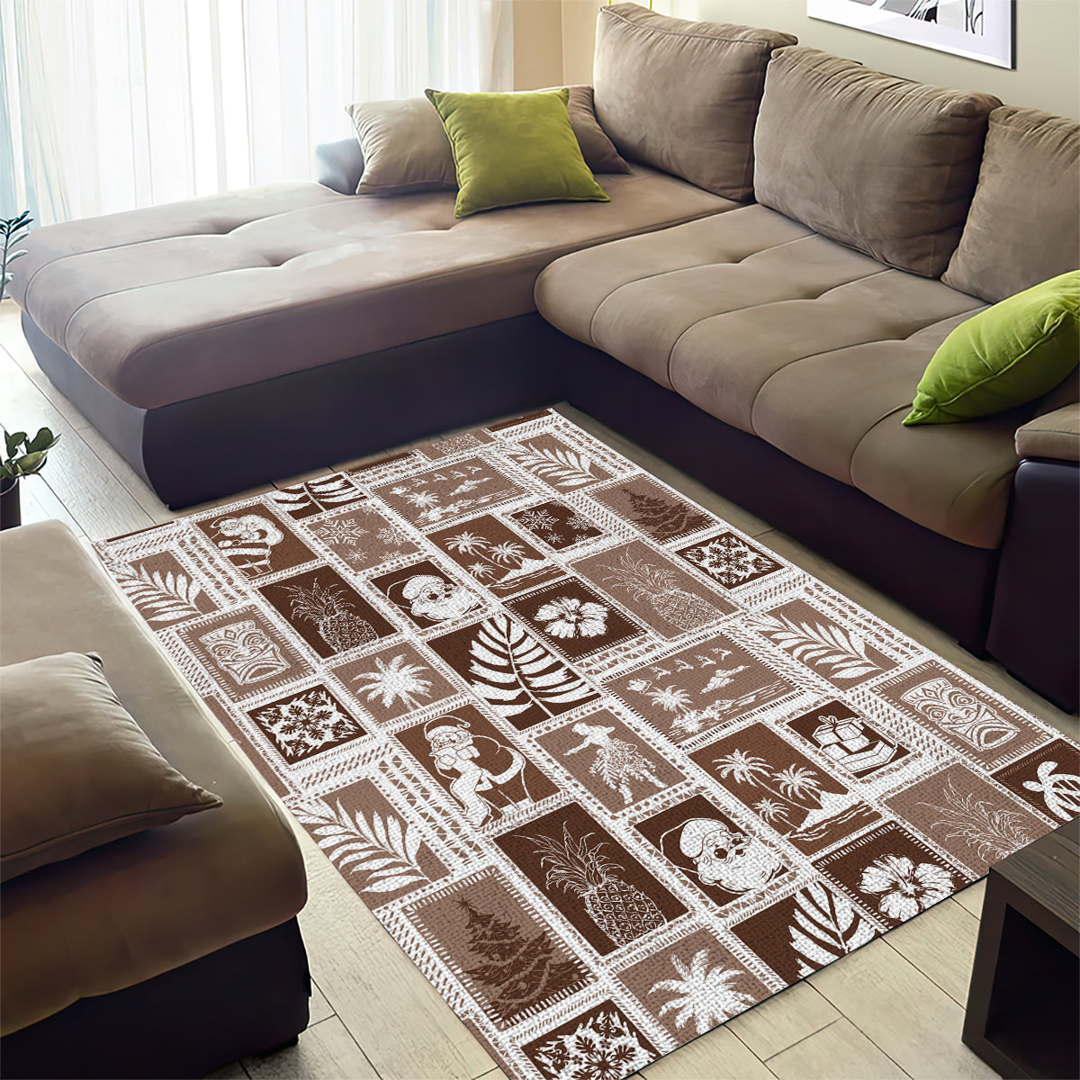 Hawaii Christmas Retro Patchwork Area Rug Brown LT7 - Wonder Print Shop