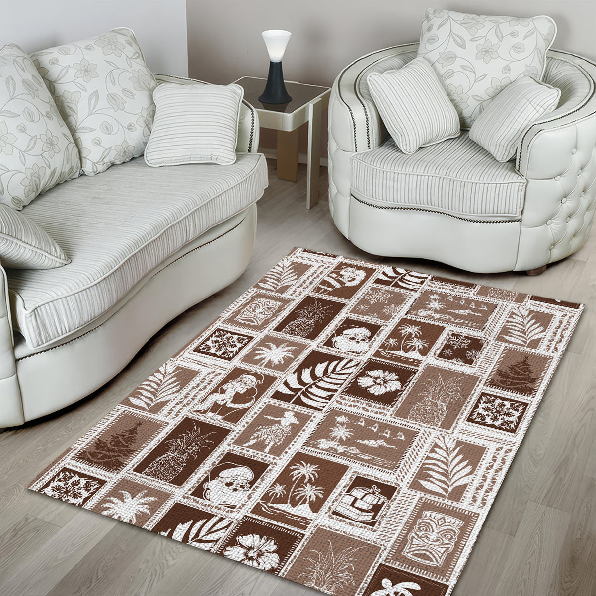 Hawaii Christmas Retro Patchwork Area Rug Brown LT7 - Wonder Print Shop