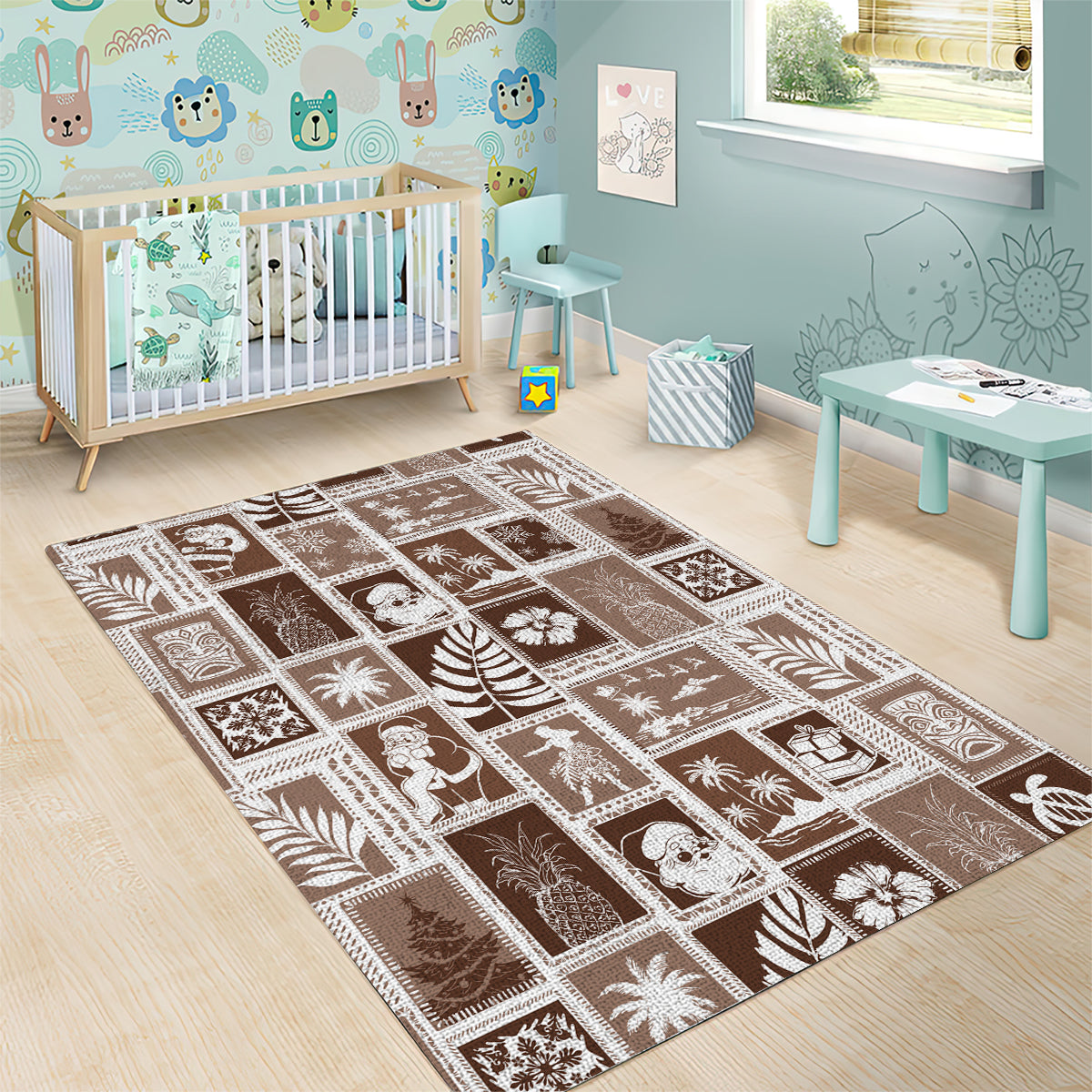 Hawaii Christmas Retro Patchwork Area Rug Brown LT7 - Wonder Print Shop