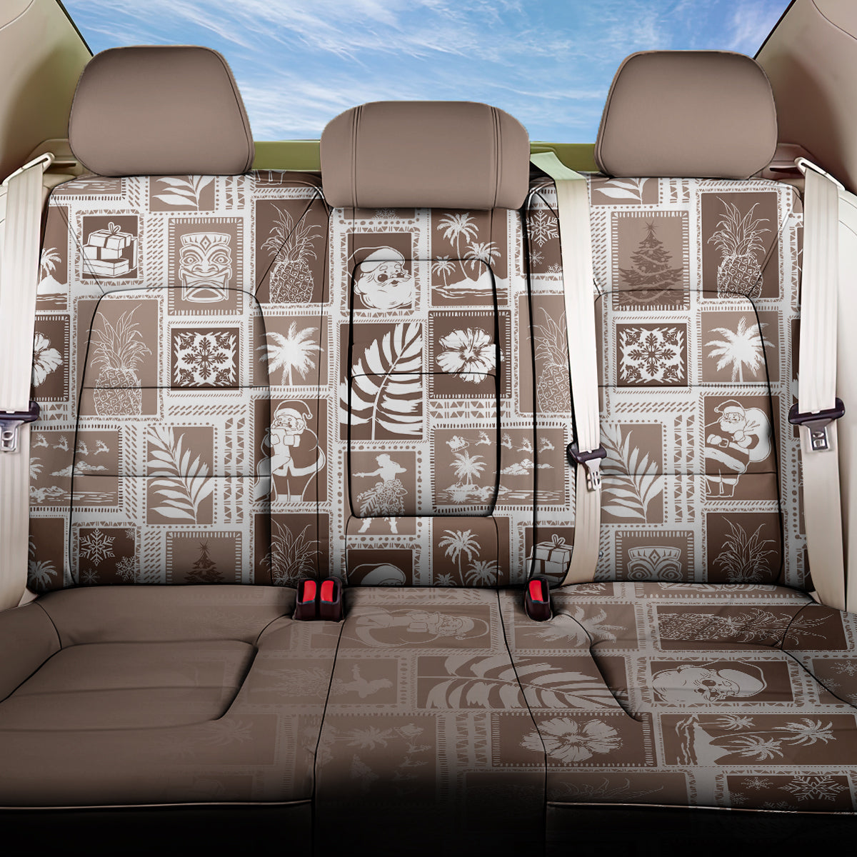 Hawaii Christmas Retro Patchwork Back Car Seat Cover Brown LT7 - Wonder Print Shop
