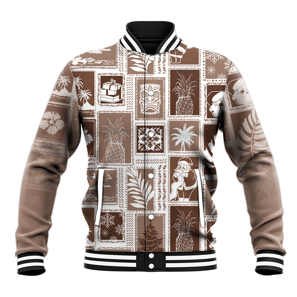 Hawaii Christmas Retro Patchwork Baseball Jacket Brown LT7 - Wonder Print Shop