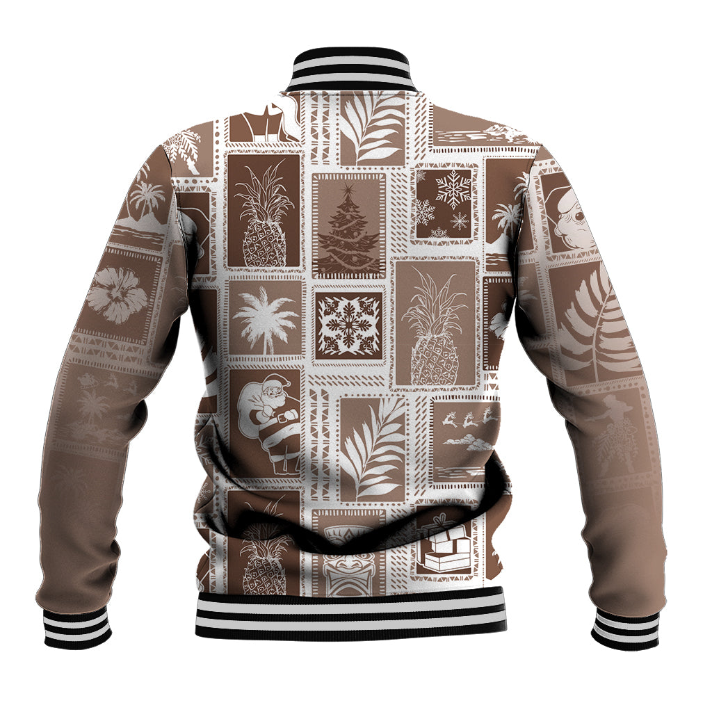 Hawaii Christmas Retro Patchwork Baseball Jacket Brown LT7 - Wonder Print Shop