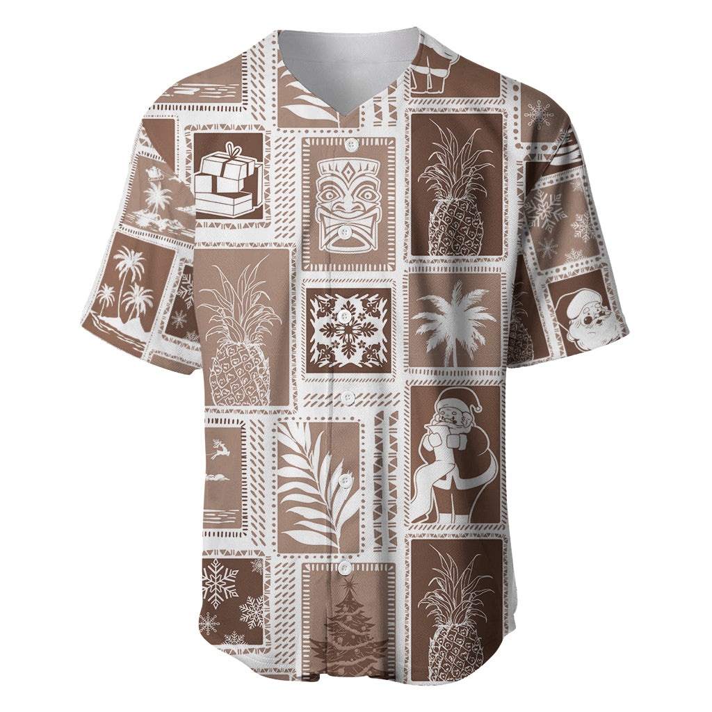 Hawaii Christmas Retro Patchwork Baseball Jersey Brown LT7 - Wonder Print Shop