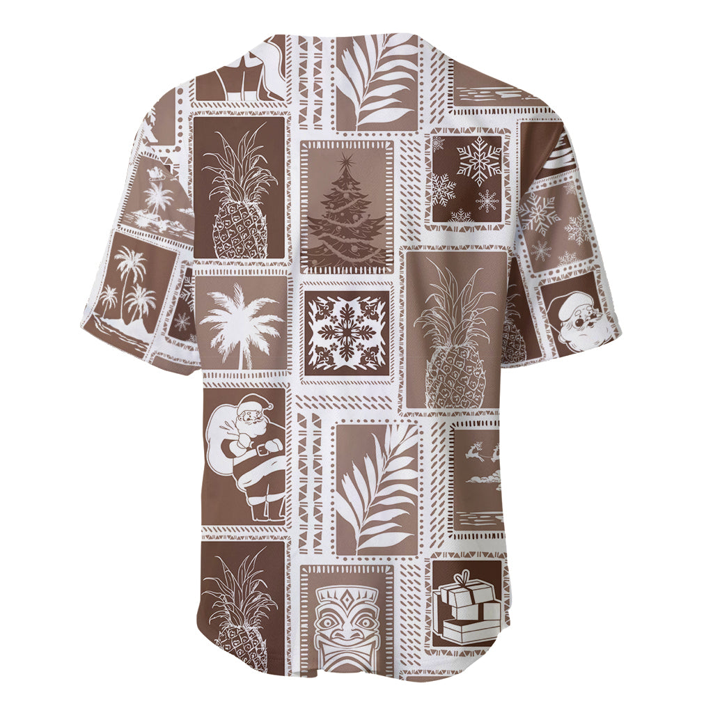 Hawaii Christmas Retro Patchwork Baseball Jersey Brown LT7 - Wonder Print Shop