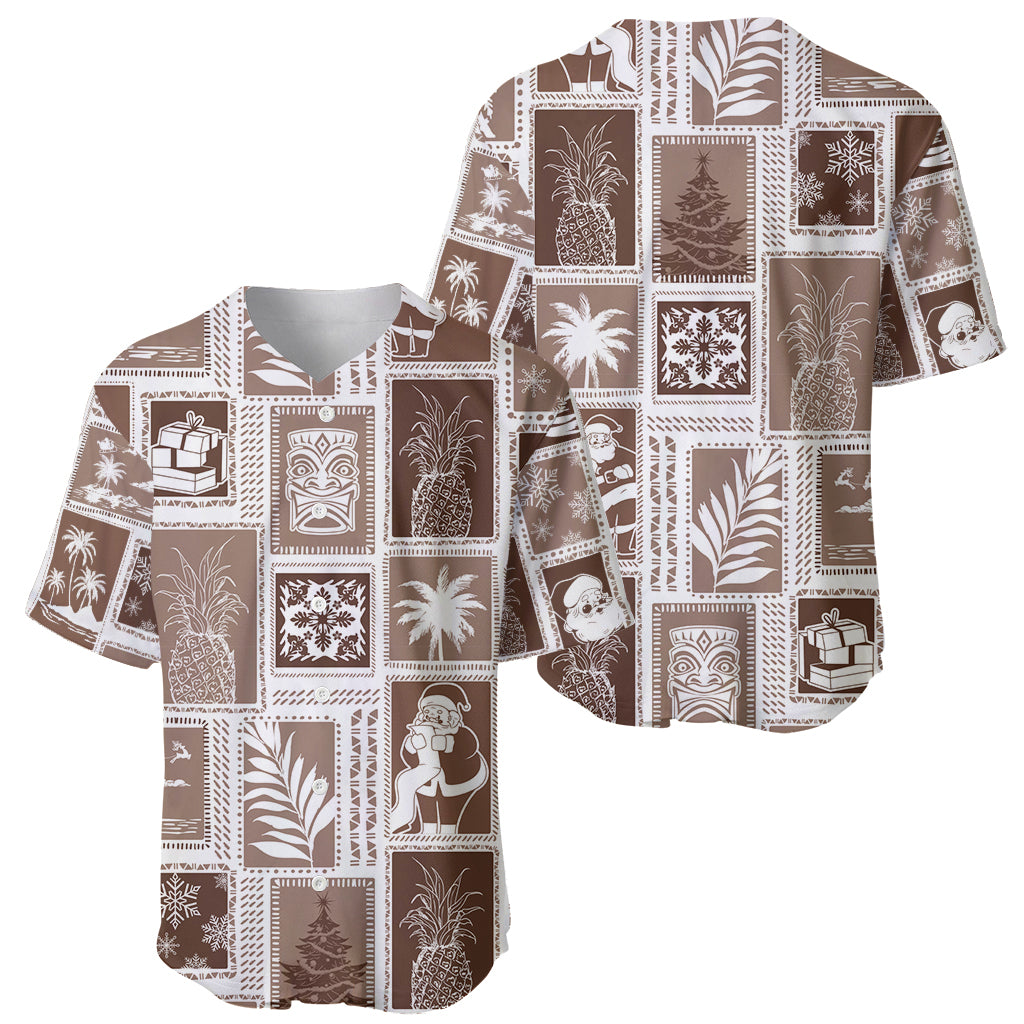 Hawaii Christmas Retro Patchwork Baseball Jersey Brown LT7 - Wonder Print Shop
