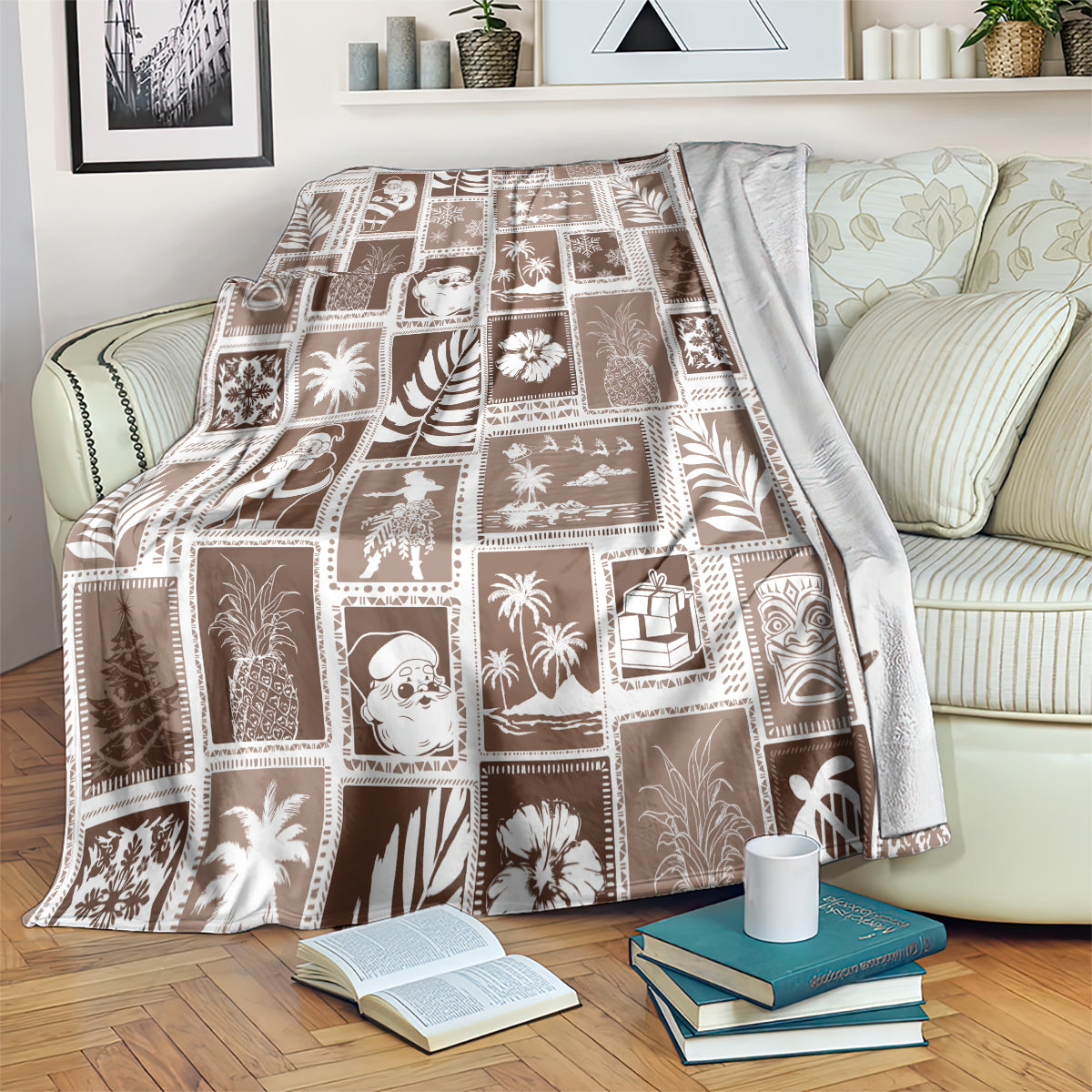 hawaii-christmas-retro-patchwork-blanket-brown