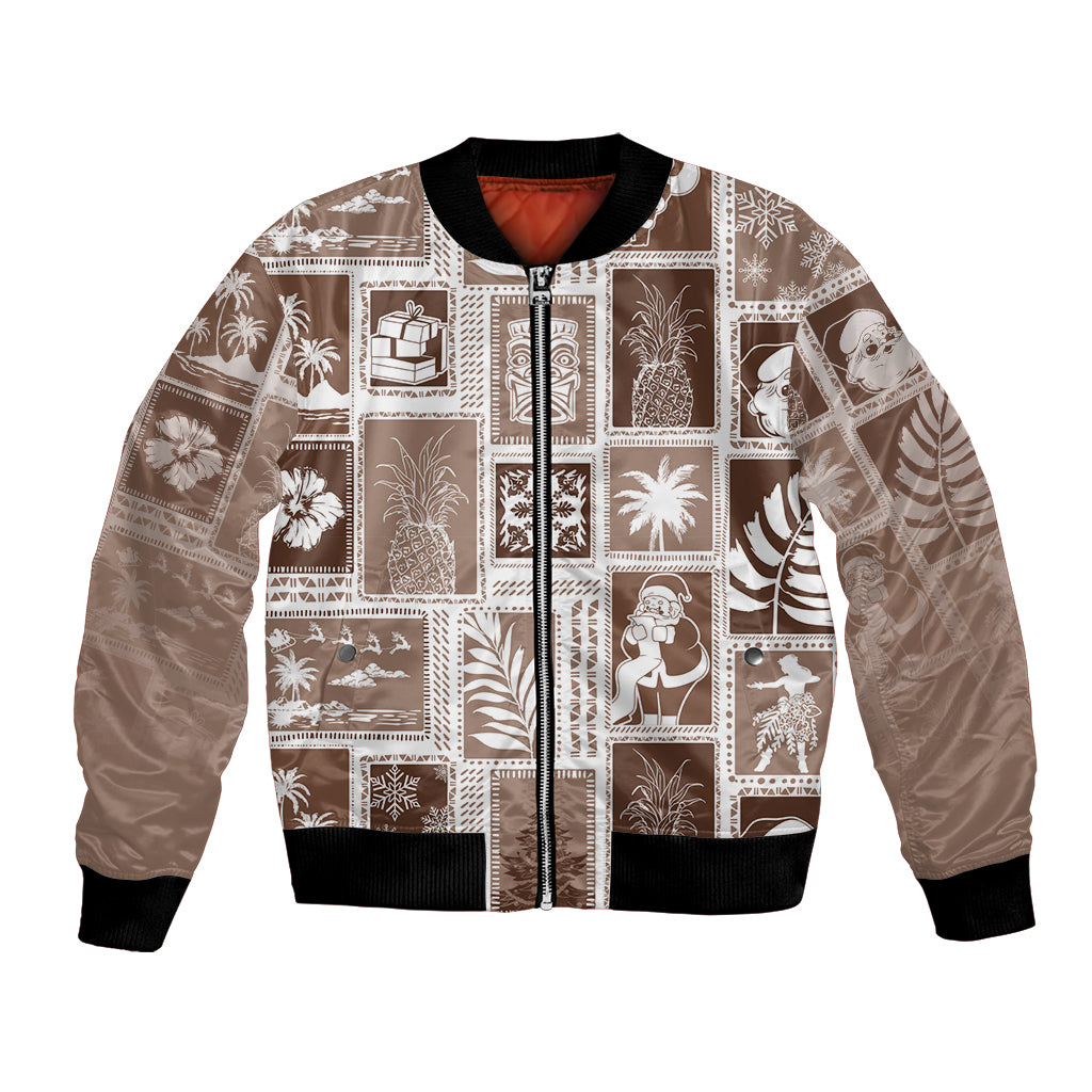 Hawaii Christmas Retro Patchwork Bomber Jacket Brown LT7 - Wonder Print Shop