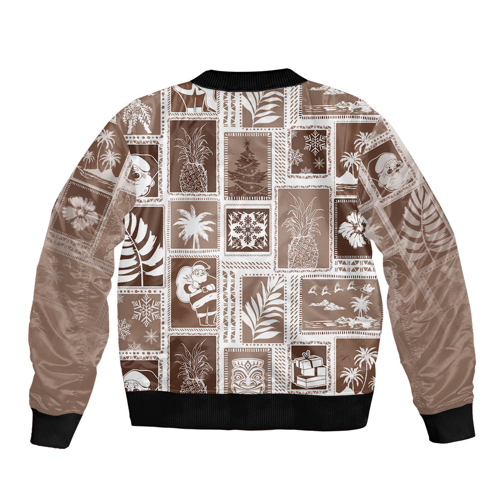 Hawaii Christmas Retro Patchwork Bomber Jacket Brown LT7 - Wonder Print Shop