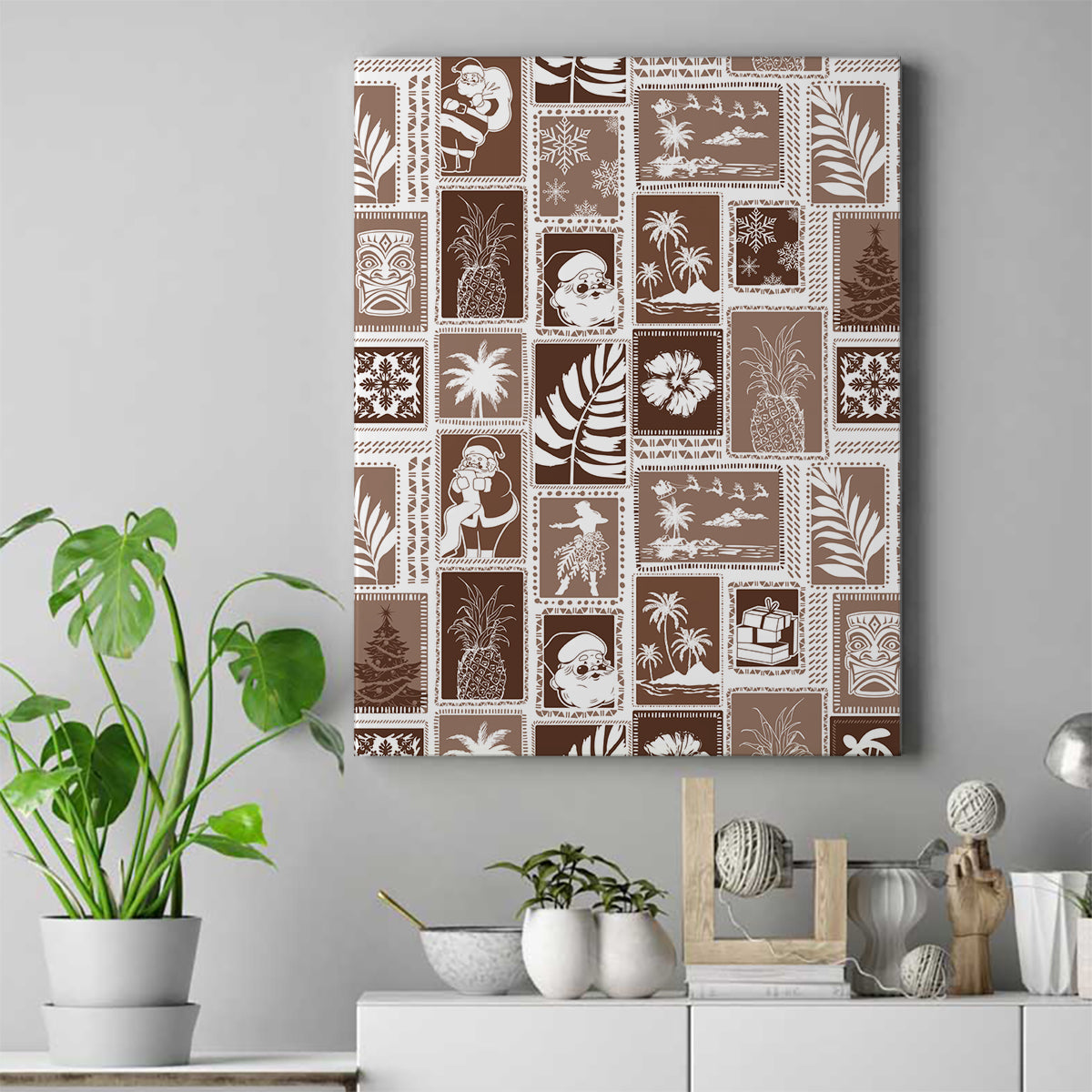 Hawaii Christmas Retro Patchwork Canvas Wall Art Brown LT7 - Wonder Print Shop