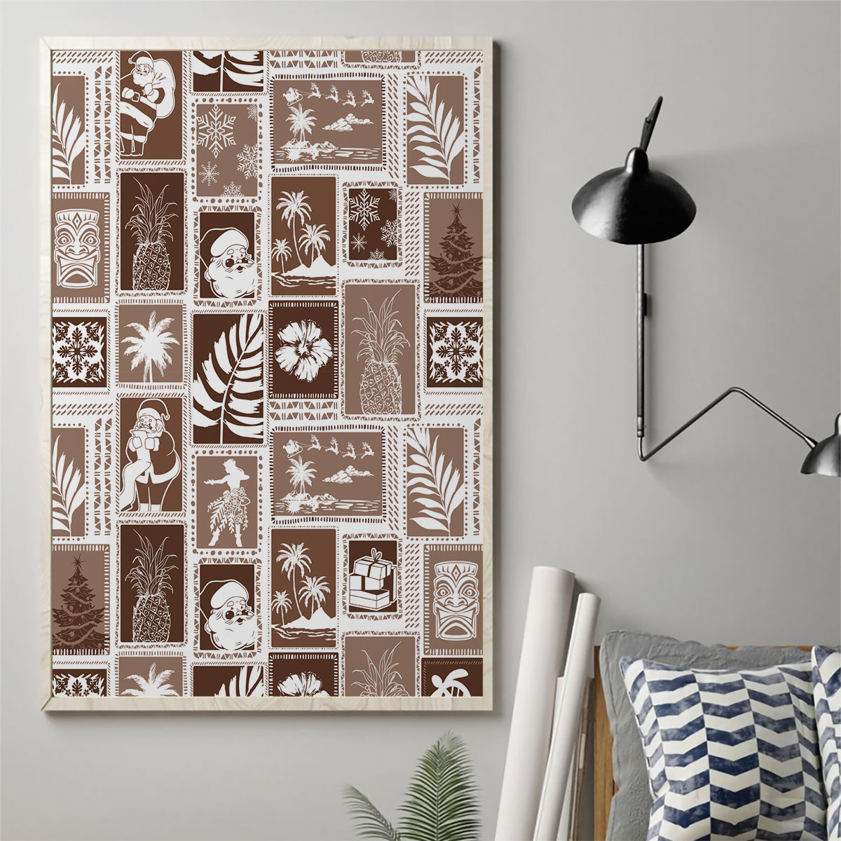Hawaii Christmas Retro Patchwork Canvas Wall Art Brown LT7 - Wonder Print Shop