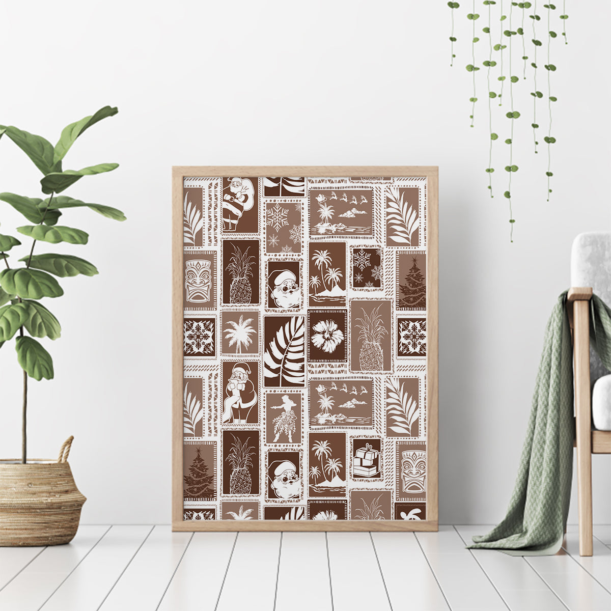 Hawaii Christmas Retro Patchwork Canvas Wall Art Brown LT7 - Wonder Print Shop