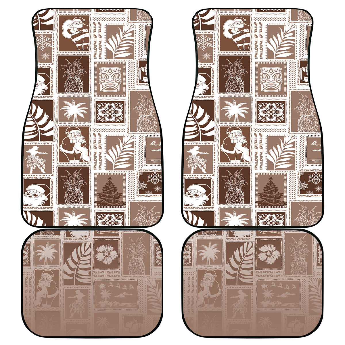 Hawaii Christmas Retro Patchwork Car Mats Brown LT7 - Wonder Print Shop