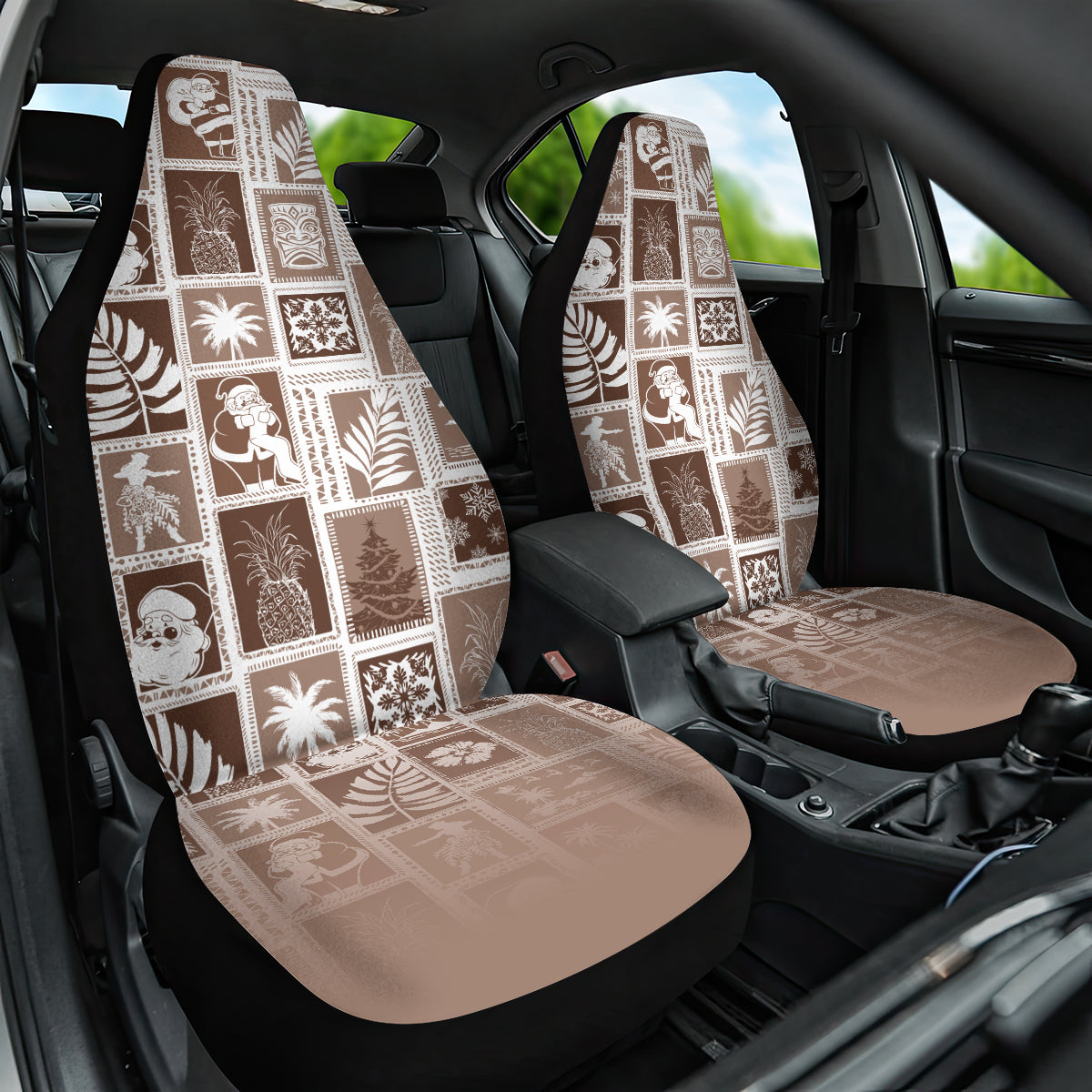 Hawaii Christmas Retro Patchwork Car Seat Cover Brown LT7 - Wonder Print Shop
