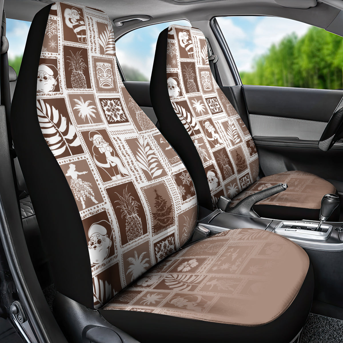 Hawaii Christmas Retro Patchwork Car Seat Cover Brown LT7 - Wonder Print Shop