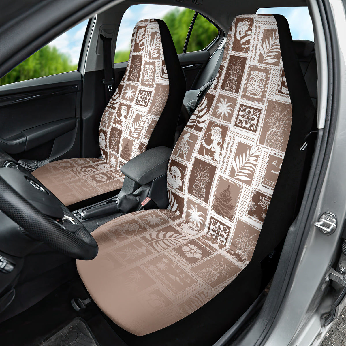 Hawaii Christmas Retro Patchwork Car Seat Cover Brown LT7 - Wonder Print Shop