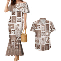 Hawaii Christmas Retro Patchwork Couples Matching Mermaid Dress and Hawaiian Shirt Brown LT7 - Wonder Print Shop
